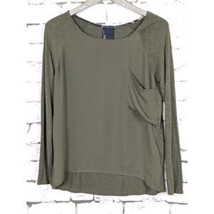 ANTHROPOLOGIE DOLAN Slub-Knit Slouchy LS Raglan Top Minimalist Olive Green Small